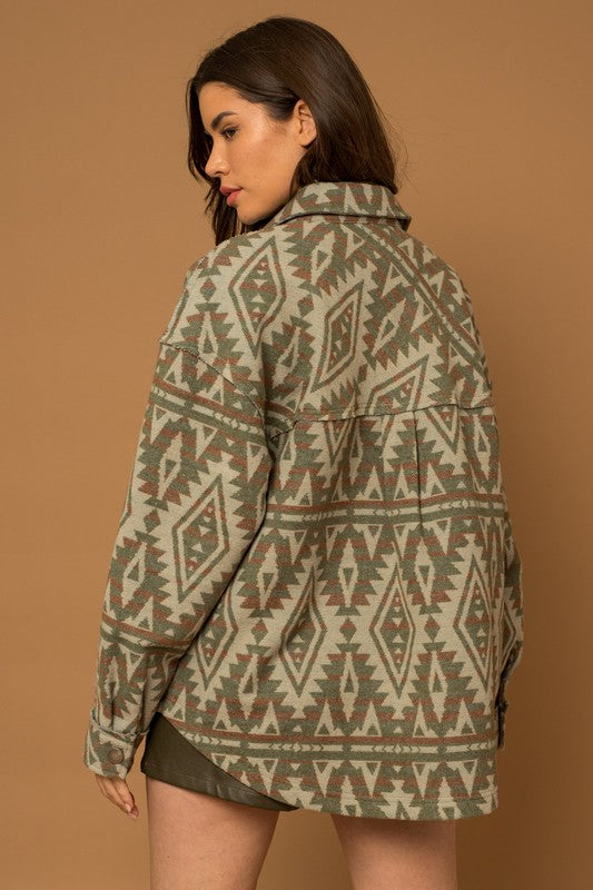 3D Pocket Aztec Print Shacket