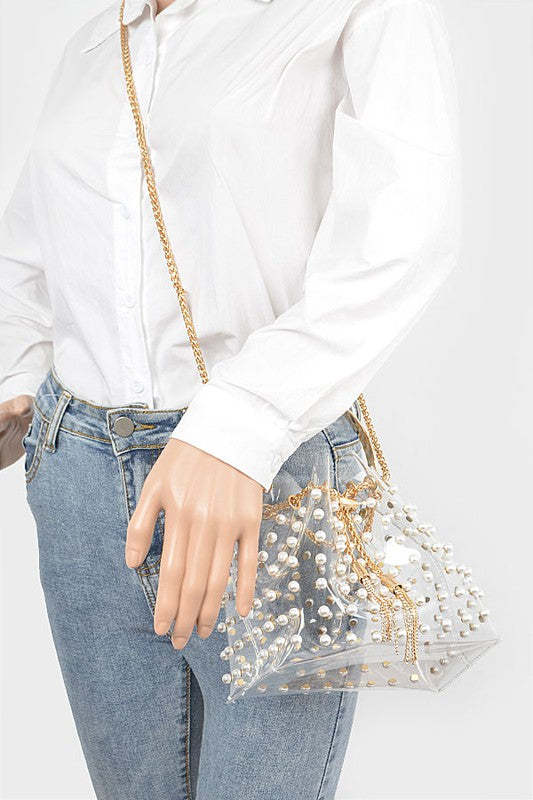 Pearl Studs Clear Transparent Clutch Stadium Bag