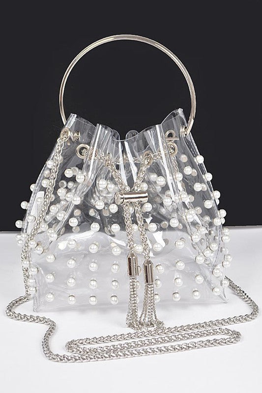 Pearl Studs Clear Transparent Clutch Stadium Bag