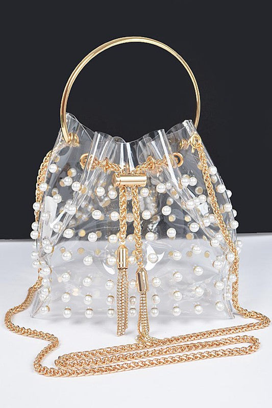 Pearl Studs Clear Transparent Clutch Stadium Bag