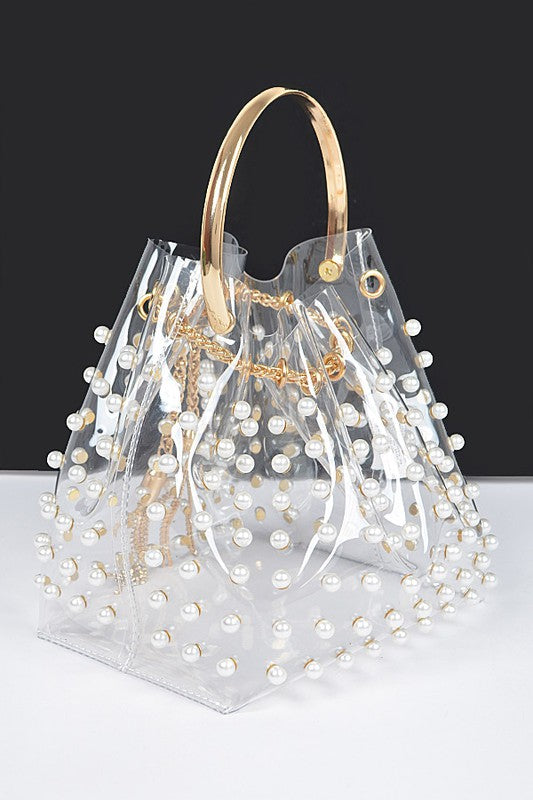 Pearl Studs Clear Transparent Clutch Stadium Bag