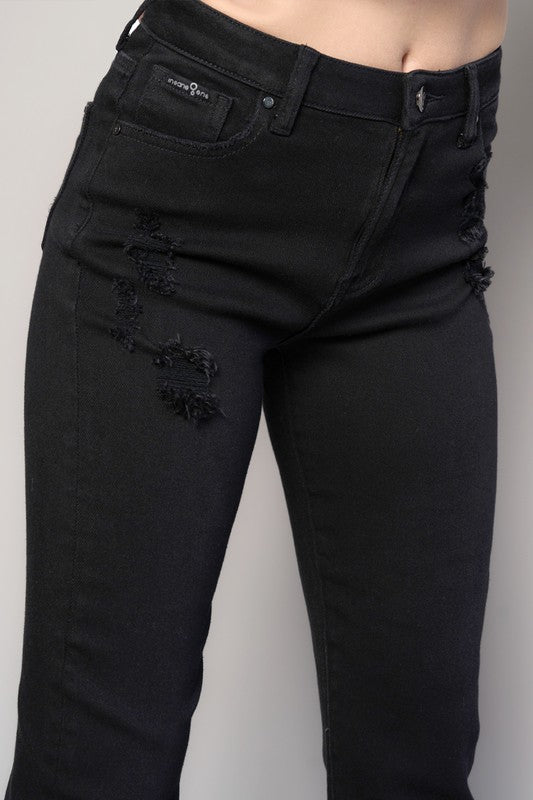 High Rise Fray Crop Straight Jeans