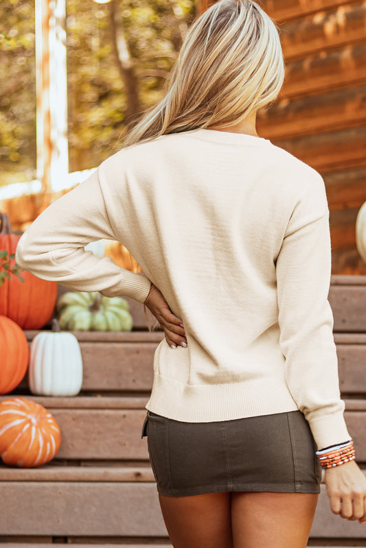 Boo Knitted Pattern Ribbed Edge Sweater