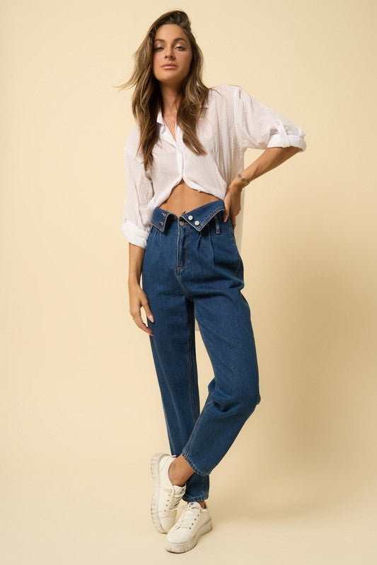 High Rise Flap Waisted Relaxed Jeans | Modern Boutique Fashion