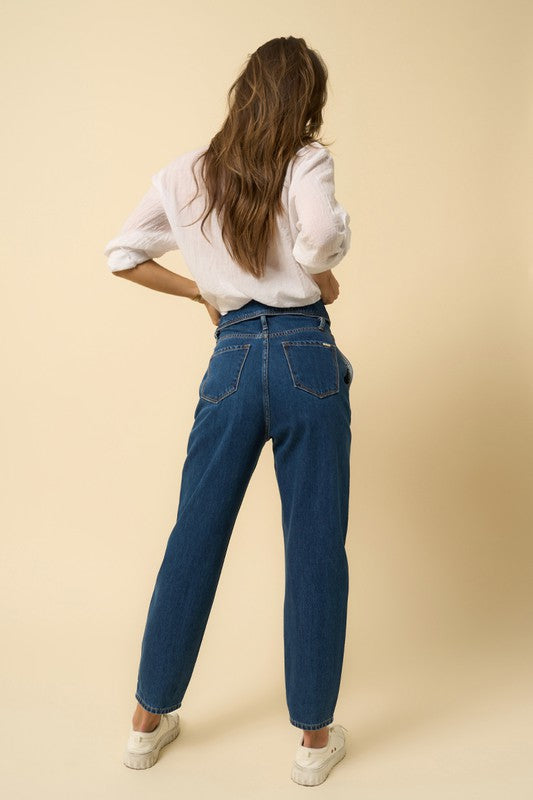 High Rise Flap Waisted Relaxed Jeans | Modern Boutique Fashion