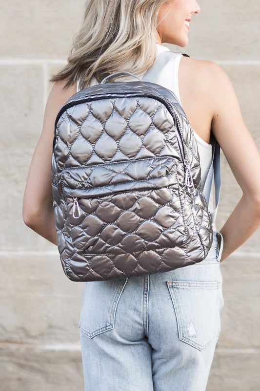 Jade Metallic Puffer Backpack