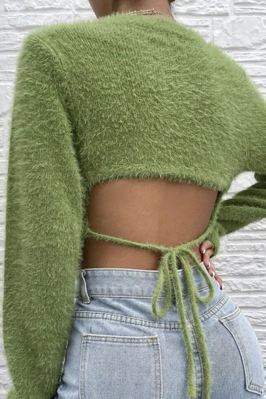 Fuzzy Open Back Cropped Sweater | Modern Boutique Fashion