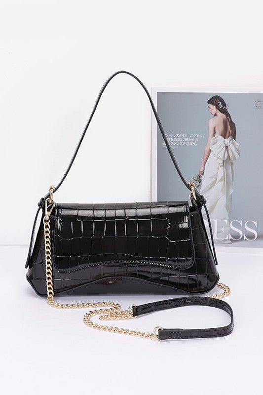 Metallic Croc Embossed Shoulder Bag | Modern Boutique Fashion