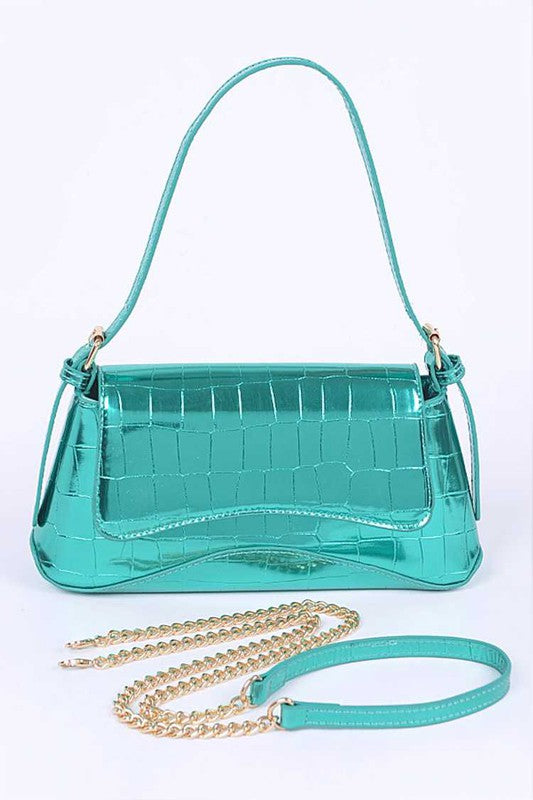 Metallic Croc Embossed Shoulder Bag | Modern Boutique Fashion