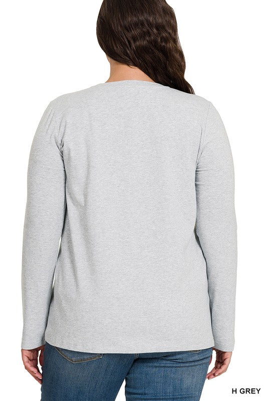 Plus Cotton Crew Neck Long Sleeve T-Shirt