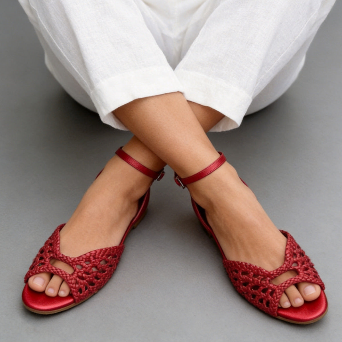 Women's Woven Flat Sandals | Retro Hollow Buckle Open-Toe Sandals in 6 Colors