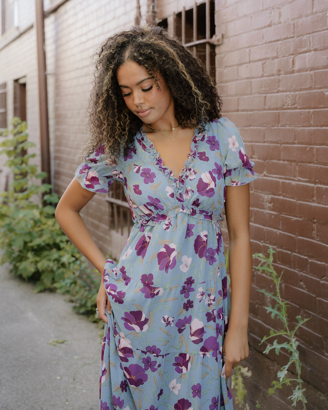 Haisley Floral Maxi Dress | Frill V Neck Dress