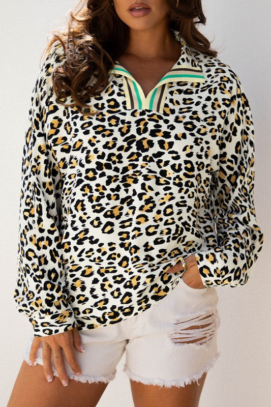Laurel Leopard V Neck Blouse boutique fashion for women