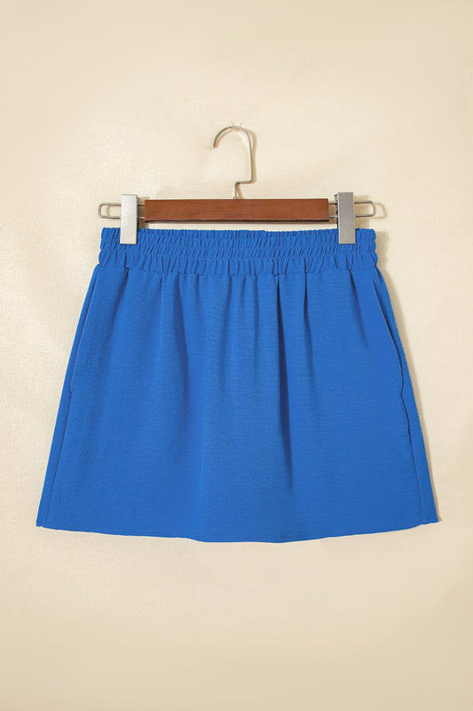 Solid Crinkle Textured Elastic Waist Skort