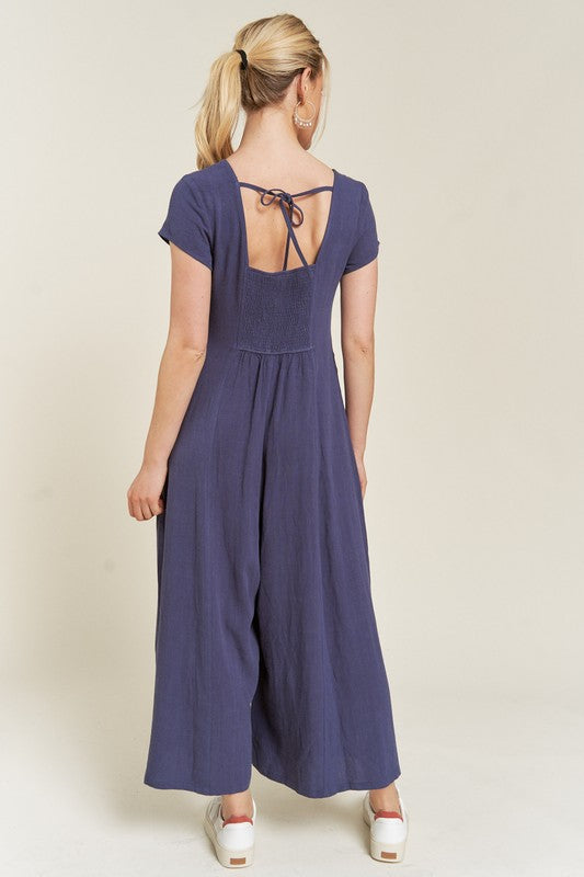 LINEN BUTTON DOWN JUMPSUIT