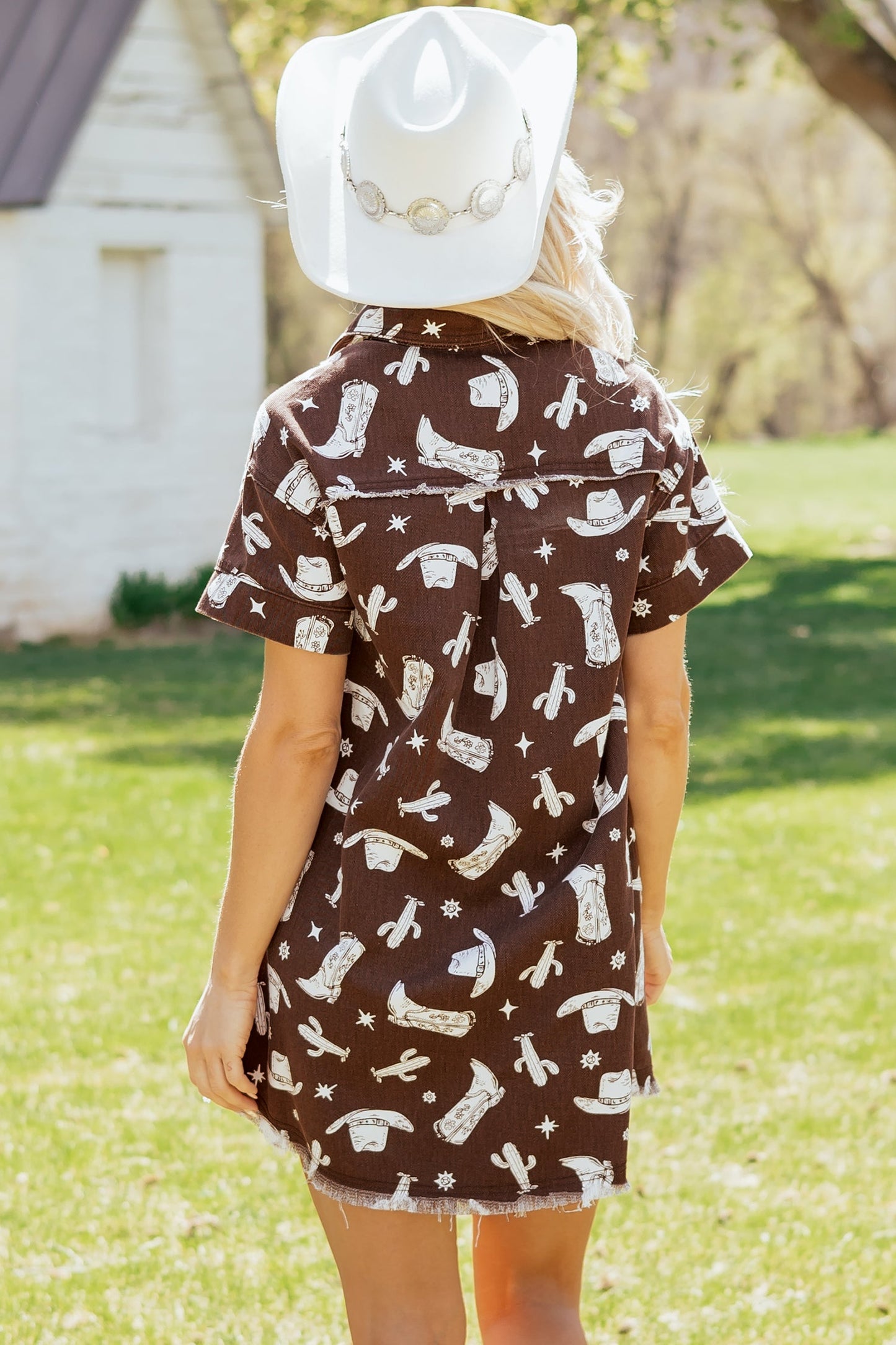 Western Cowgirl Cactus Raw Edge Denim Dress