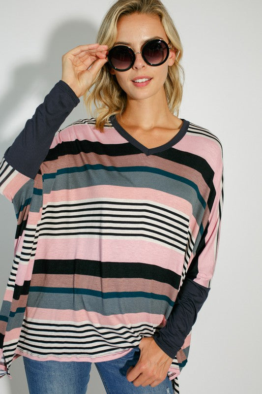 MULTI ENGINEERING STRIPE PRINT JERSEY OVERSIZE BOX