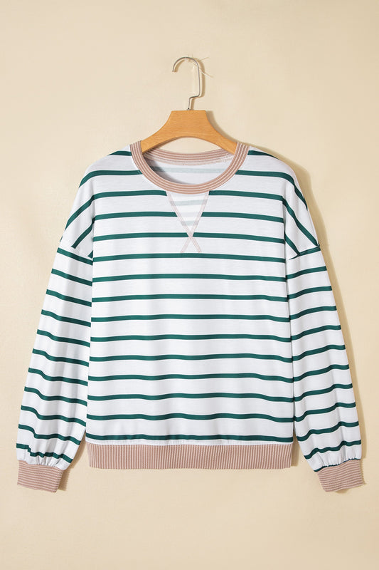Stripe Patchwork Drop Shoulder Round Neck Sweatshirt