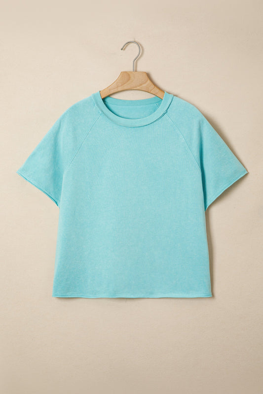 Mineral Wash Raglan Sleeve Boxy Cropped Tee