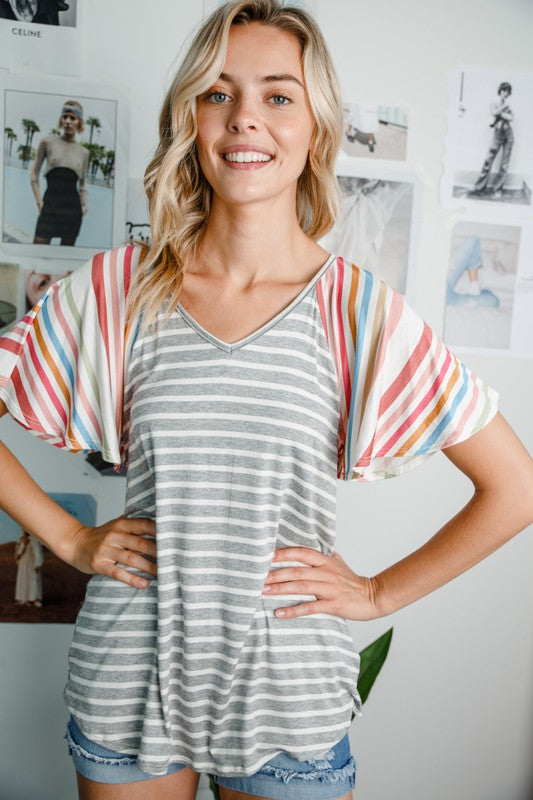 MULTI STRIPE JERSEY MIXED TOP