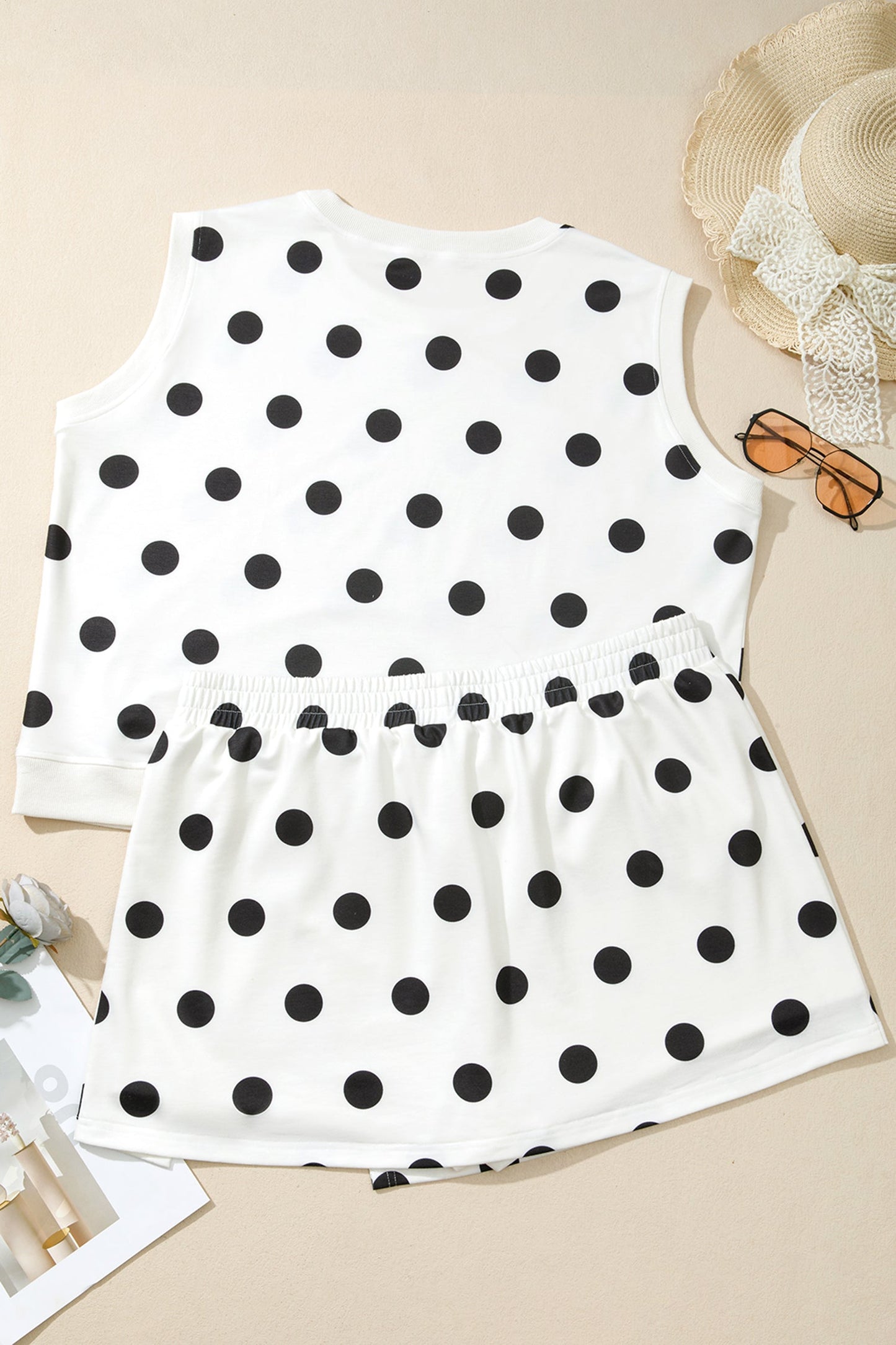 Plus Size Polka Dot Tank & Split Skort Set