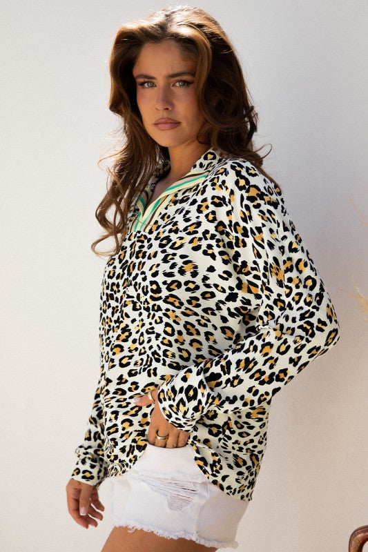 Laurel Leopard V Neck Blouse boutique fashion for women