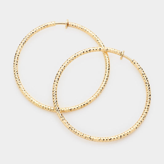 2.25" Textured Metal Hoop Clip on Earrings