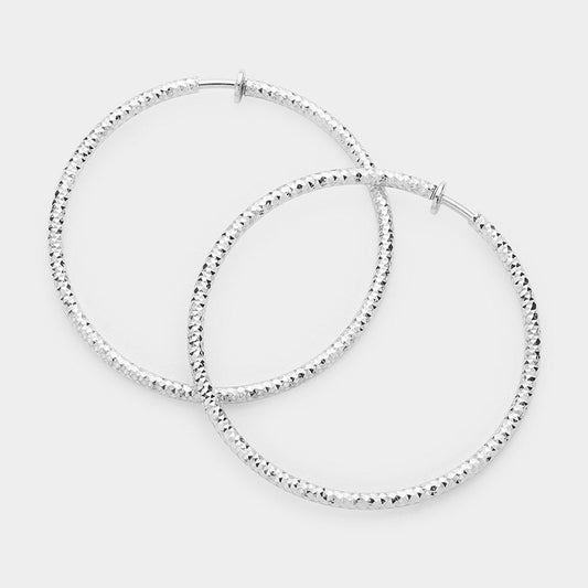 2.25" Textured Metal Hoop Clip on Earrings