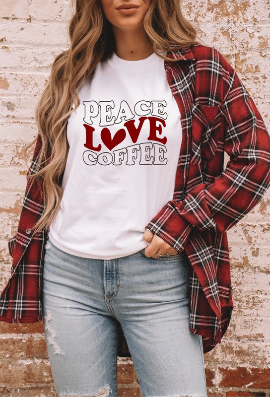 Peace Love Coffee with Heart Graphic Tee
