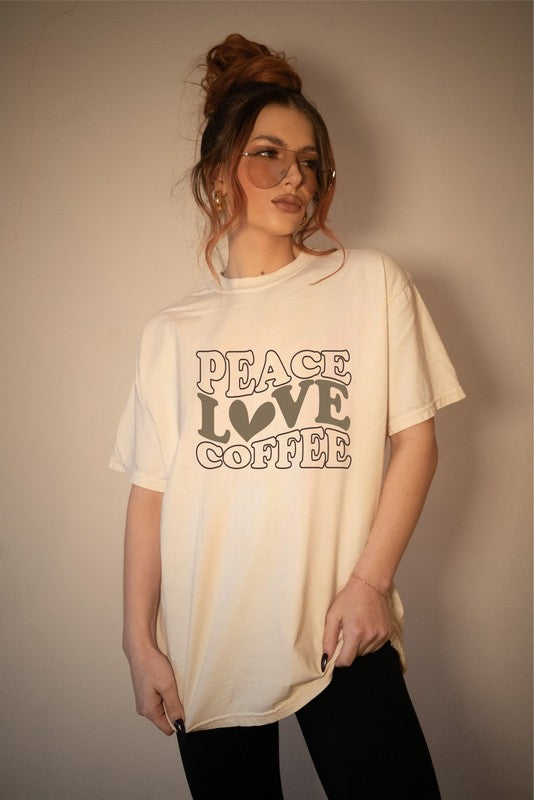 Peace Love Coffee with Heart Graphic Tee