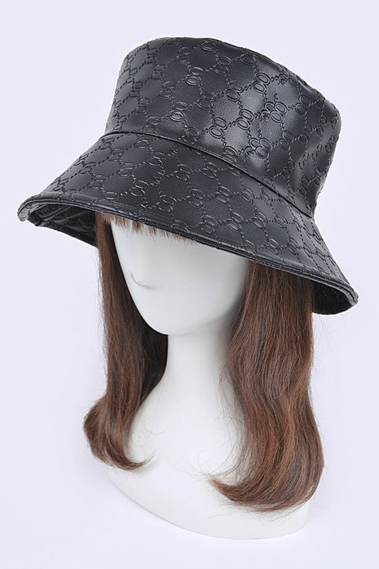 Embossed Pattern Faux Leather Bucket Hat