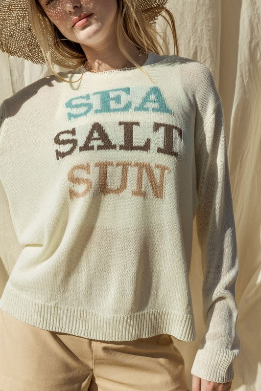 Round Neck Long Sleeve Sea Salt Sun Sweater