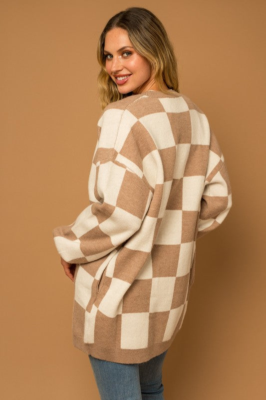 Checker Graphic Sweater Cardigan