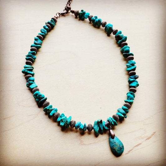 XX-GENUINE TURQUOISE NECKLACE W/ TEARDROP PENDANT | MODERN EMPORIUM - Modern Emporium Boutique