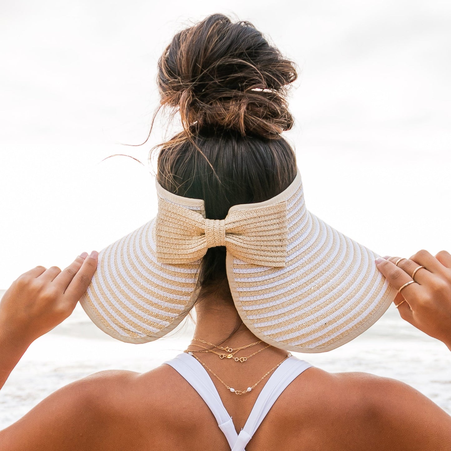 Foldable Bow Stripe Visor Hat