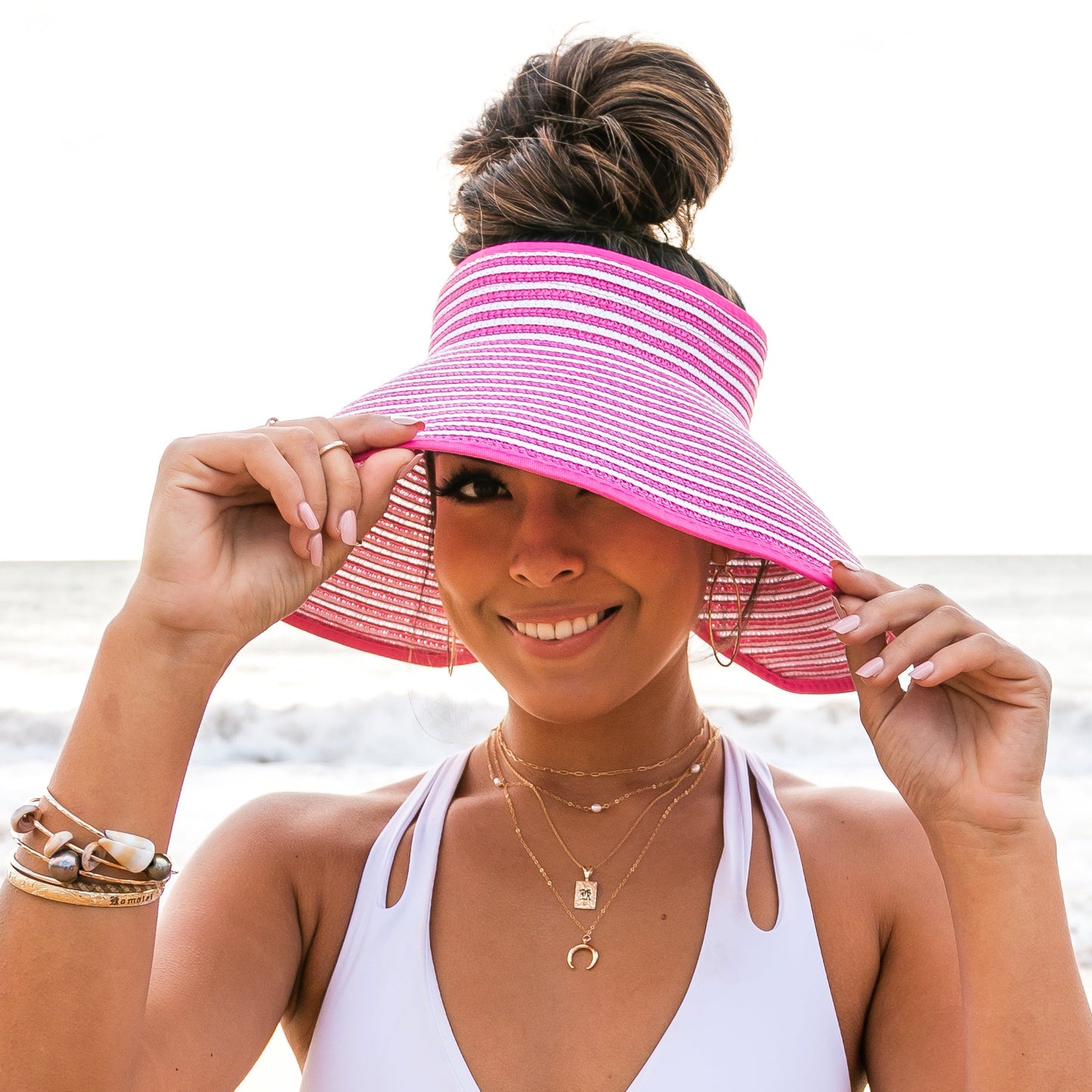Foldable Bow Stripe Visor Hat