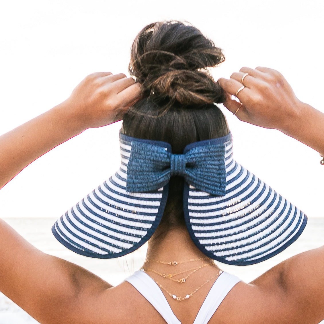 Foldable Bow Stripe Visor Hat