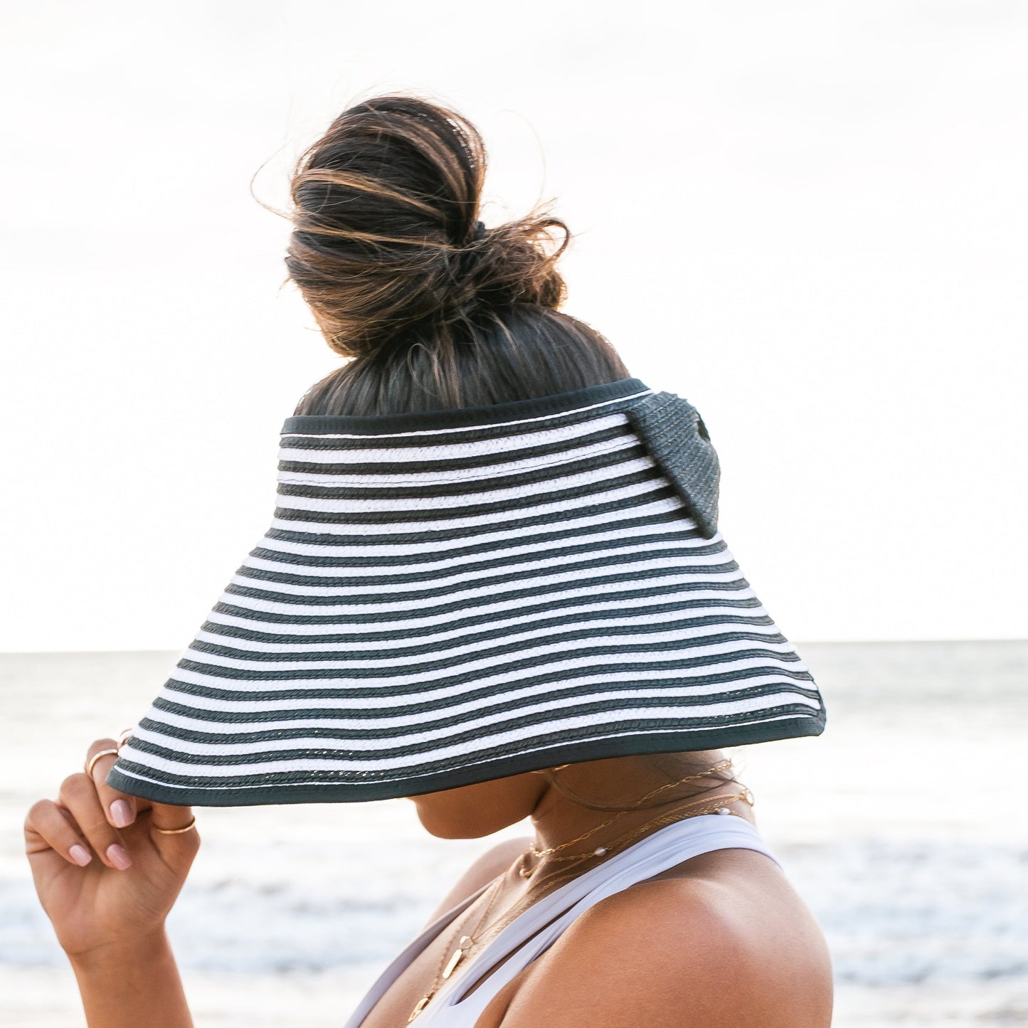 Foldable Bow Stripe Visor Hat