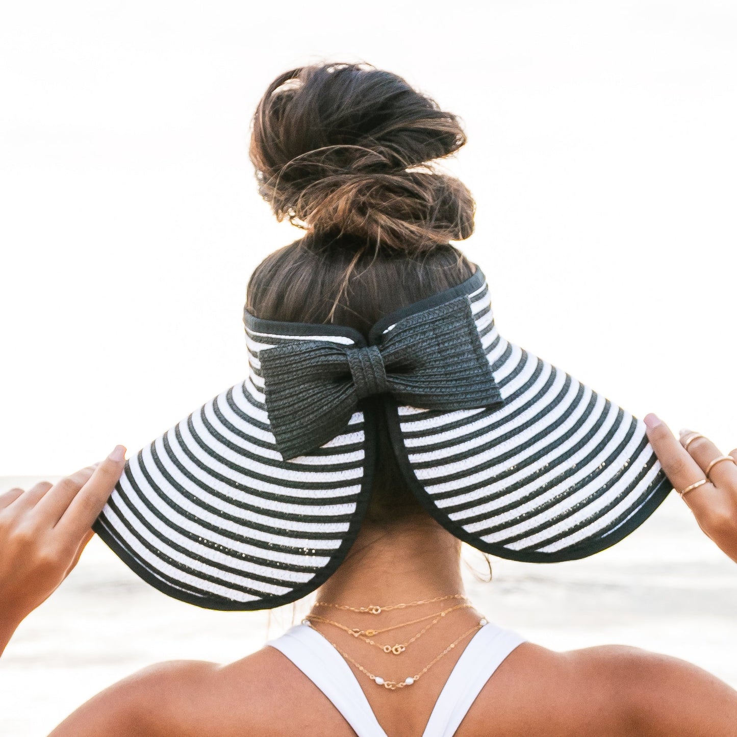 Foldable Bow Stripe Visor Hat