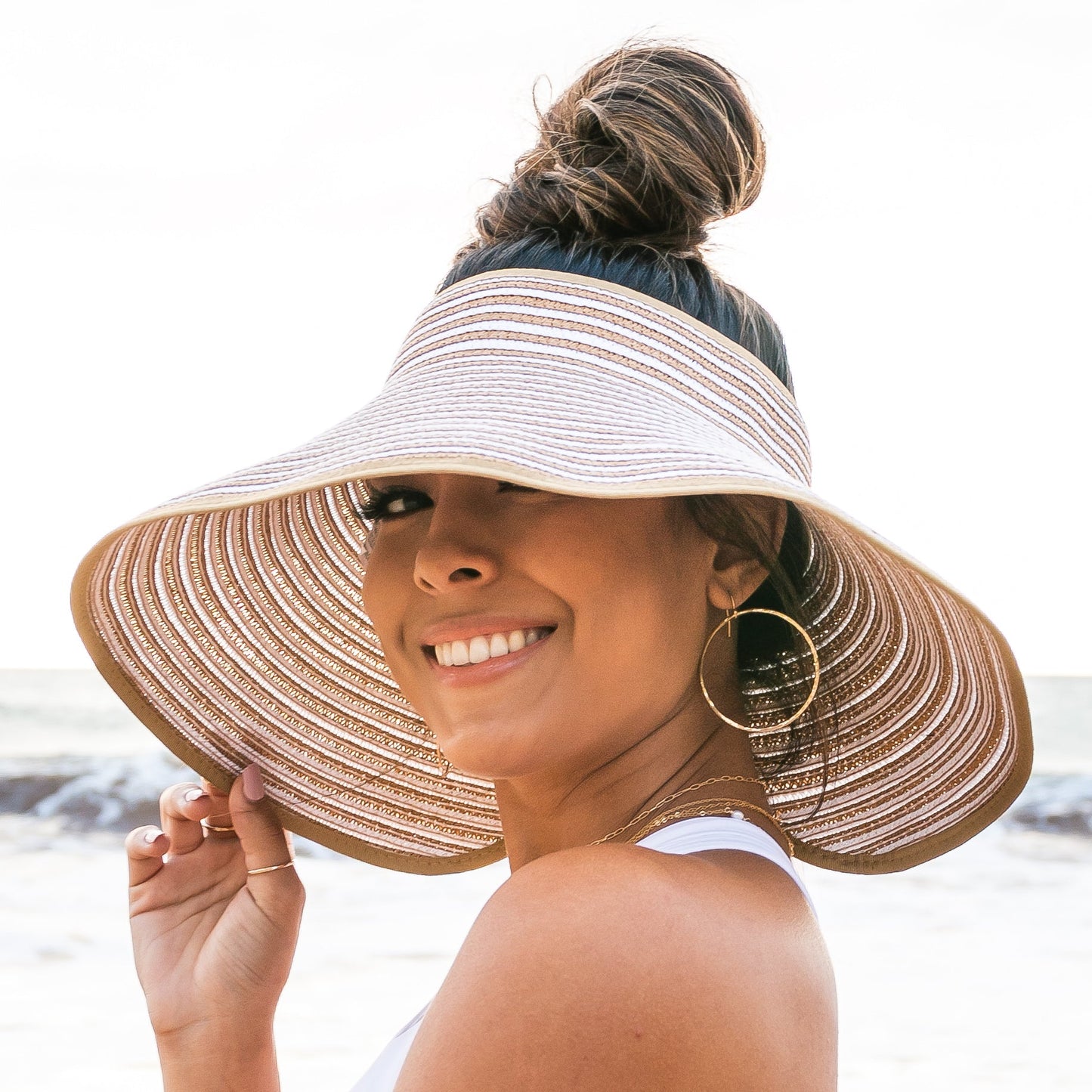 Foldable Bow Stripe Visor Hat