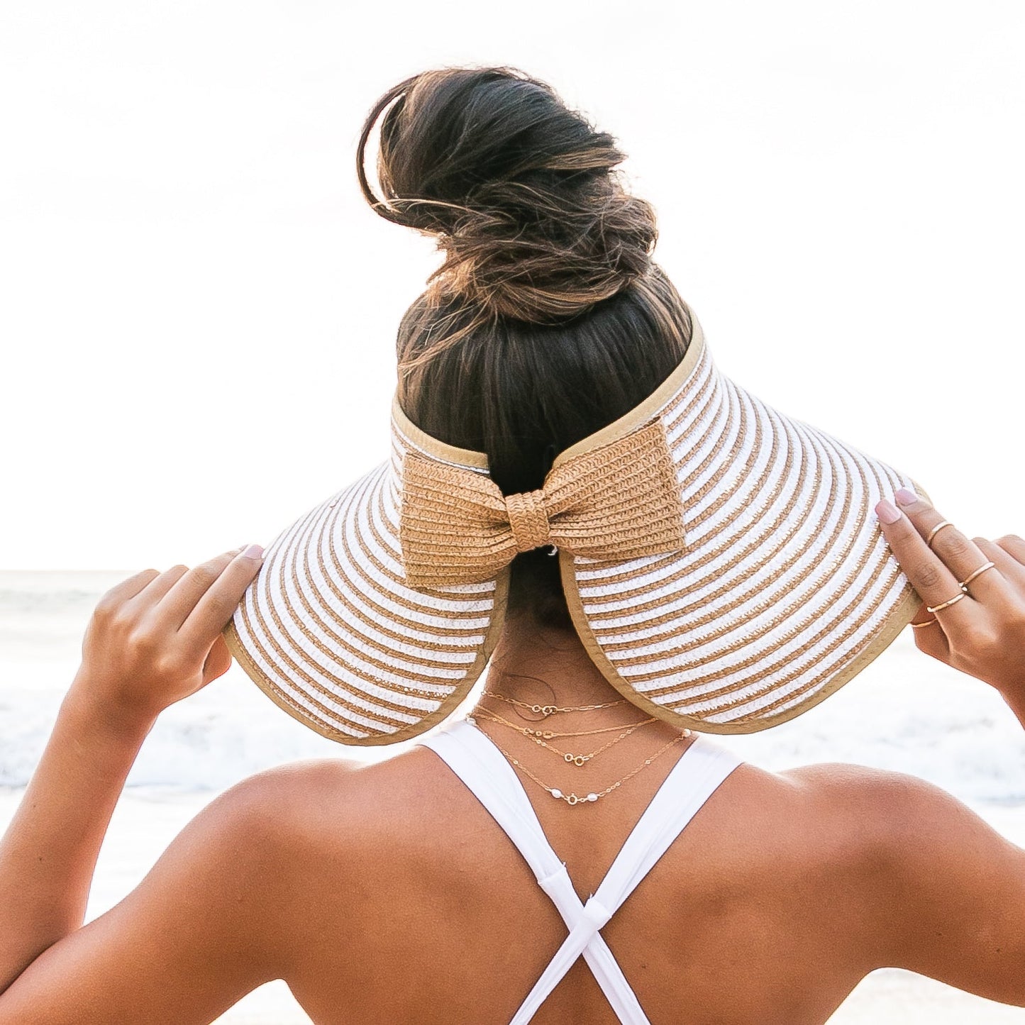 Foldable Bow Stripe Visor Hat