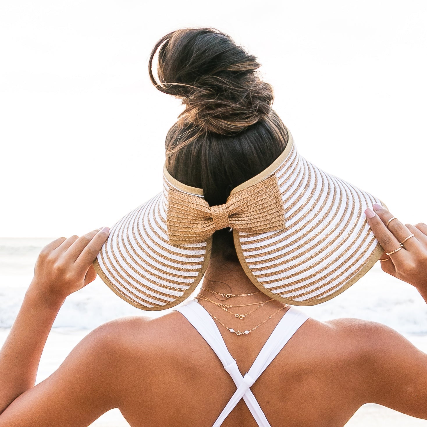 Foldable Bow Stripe Visor Hat