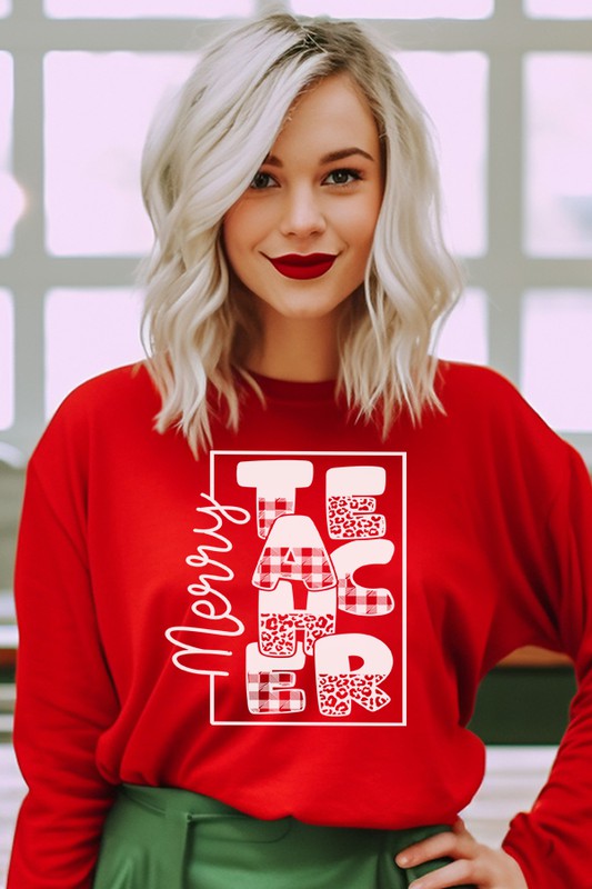 Christmas Merry Teacher Block Holiday Sweatshirt