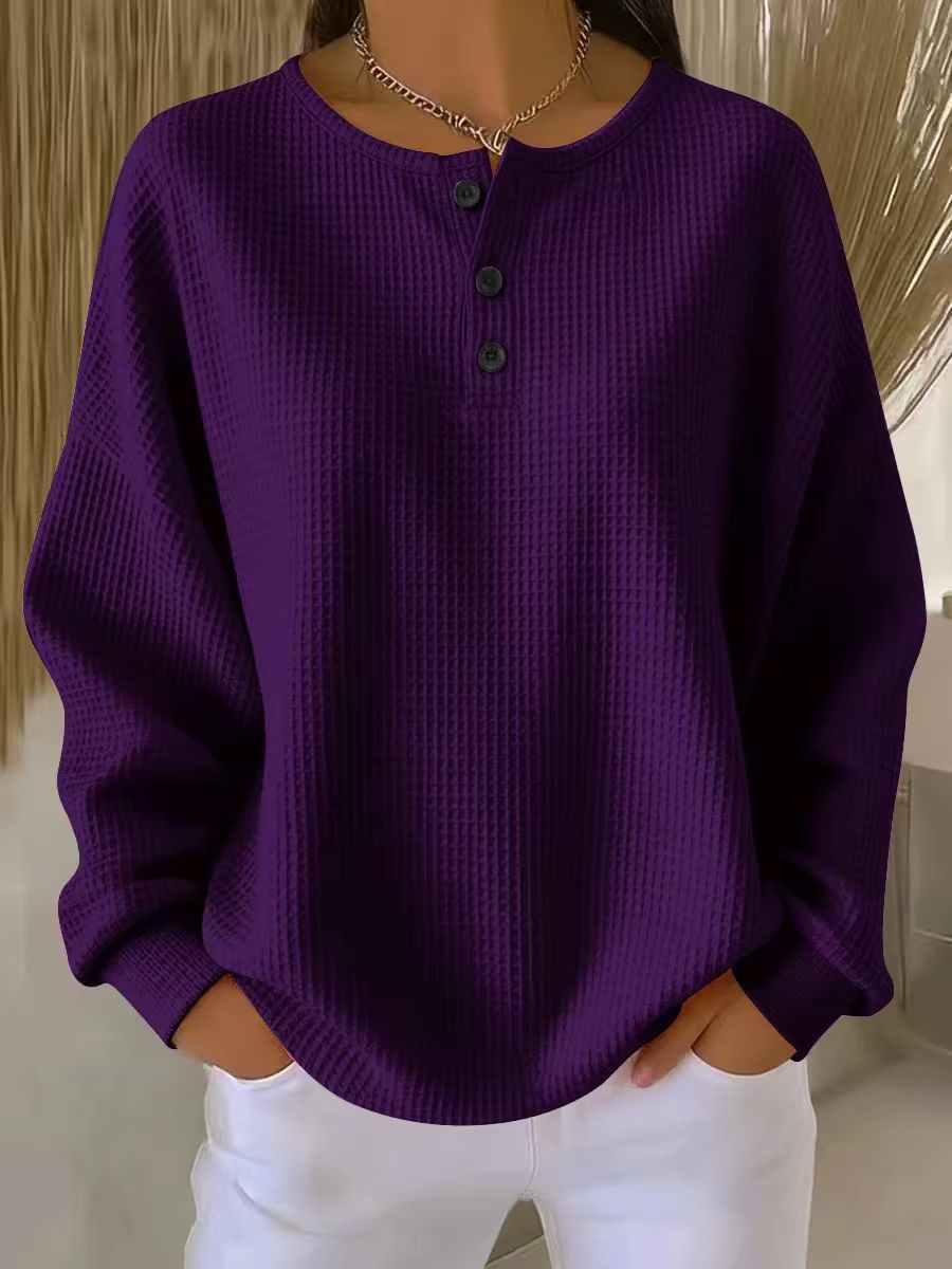 Women's Round Neck Solid Color Pullover Loose Top | Long & Short Sleeve