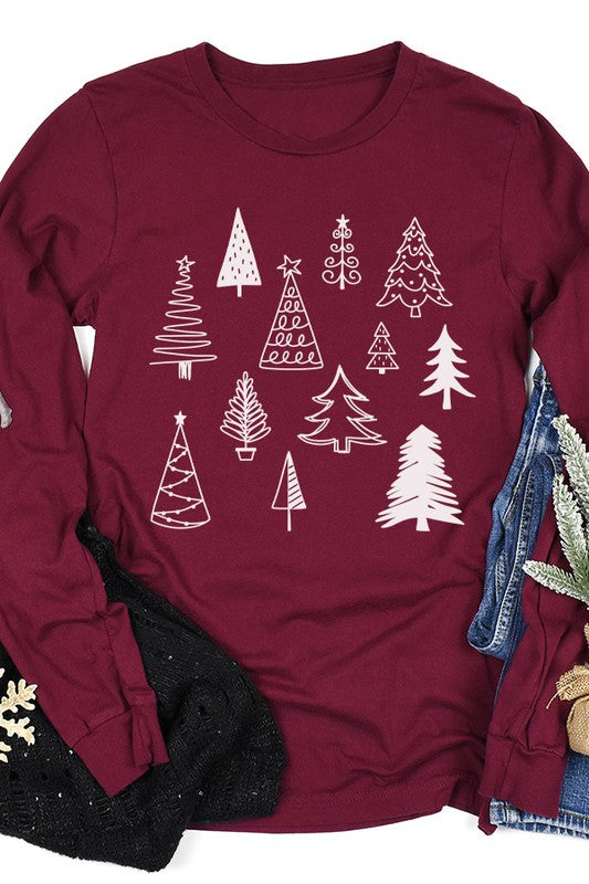 Christmas Tree Doodles Long Sleeves Top