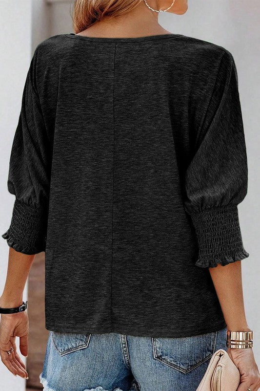 solid smocked oversized fall blouse top