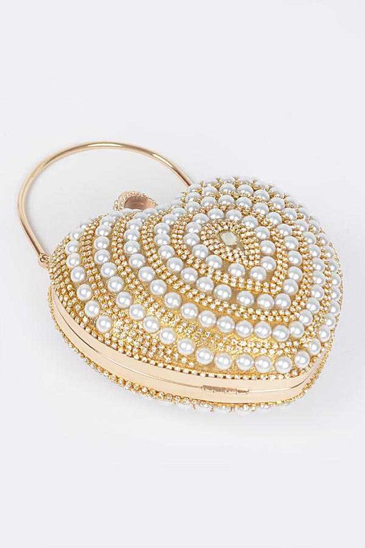 Pearl Studded Heart Shape Top handle Clutch