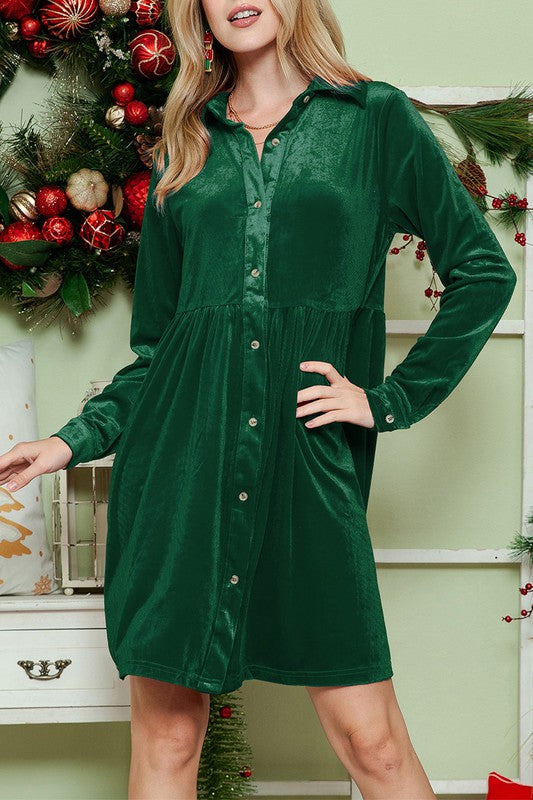 Button down Velvet long sleeve dress