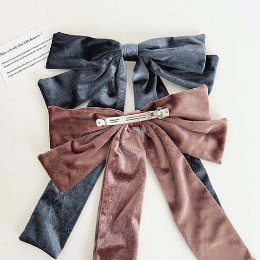 Clip Velvet Long Barrette Hair Bows | Modern Boutique Fashion