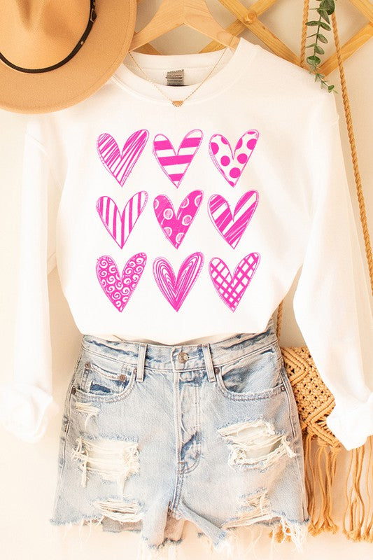 Valentine's Day Pink Doodle Heart Sweatshirt